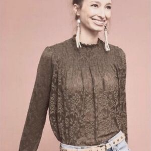 Deletta Lace Women's Top Olive Green Anthropologie Size 8
